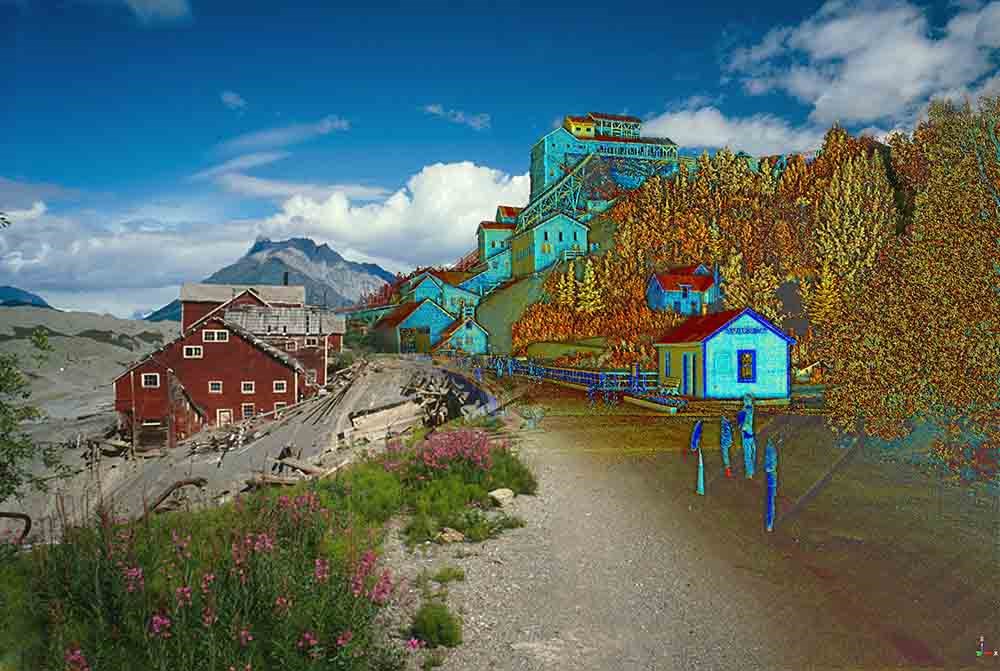 A 3-D scan image overlaid on a photograph of the site.