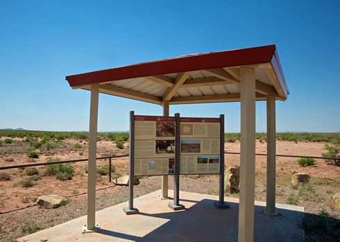 The journey through Yost Draw, one of the most thrilling and scenic sections of El Camino Real, begins at this wayside exhibit in Sierra County, 20 miles off of Interstate-25. Photo © Jack Parsons The journey through Yost Draw, one of the most thrilling and scenic sections of El Camino Real, begins at this wayside exhibit in Sierra County, 20 miles off of Interstate-25. Photo © Jack Parsons