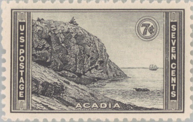 Black seven-cent Acadia stamp