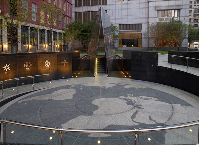 African Burial Ground, New York, New York Circular area with decorative stone walls surrounding it