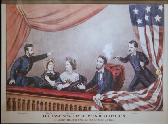 colored photo shows John Wilkes Booth shooting President Lincoln