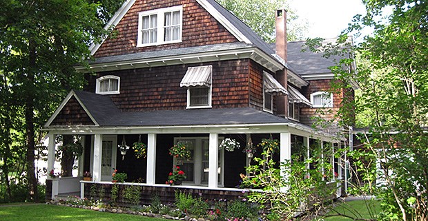 house with awnings