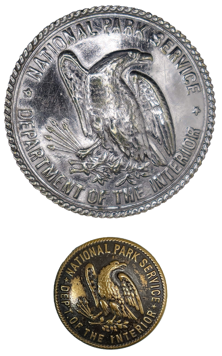 NPS badge and button Round silver badge with eagle and smaller button with same eagle design