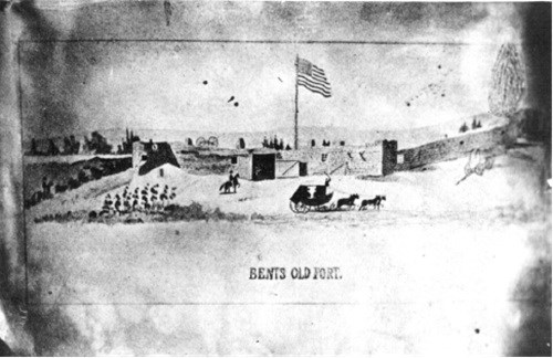Post card of Bent's Fort as a stage station, 1860s