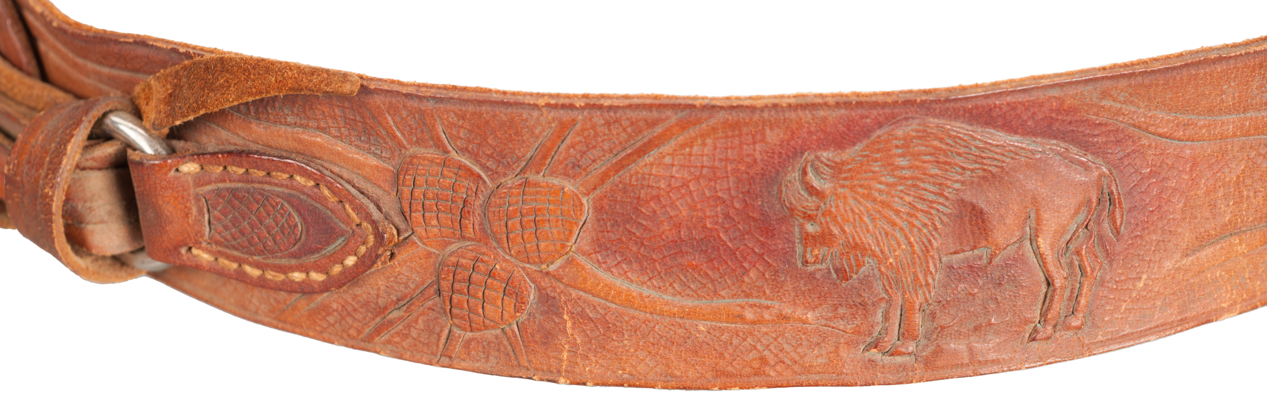 Bison figured carved into a leather hatband