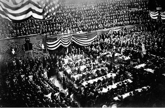 black and white aerial view of men at the 1880 convention