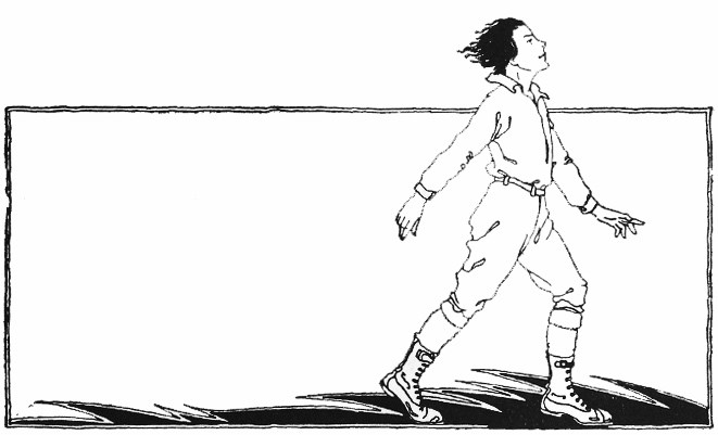 black and white sketch of a boy walking on the wind