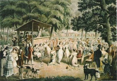 painting of an scene of people gathered