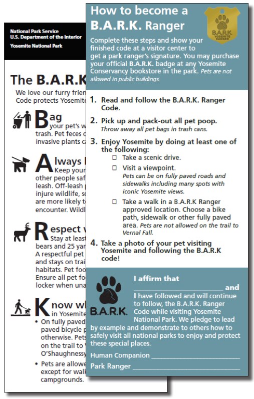 BARK Ranger Rack Card showing checklist and program information