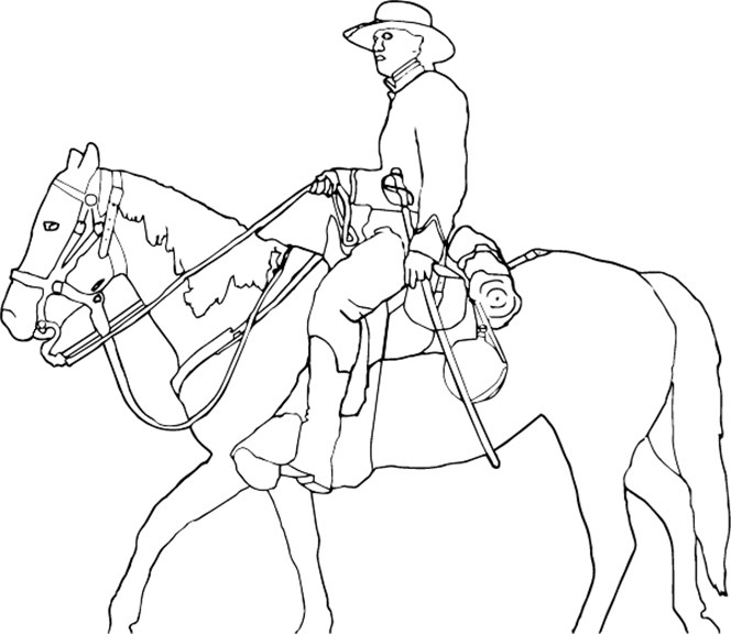 Line drawing - Soldier riding a horse.