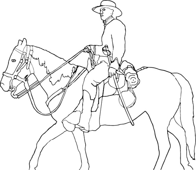Cavalry Soldier Line drawing - Soldier riding a horse.