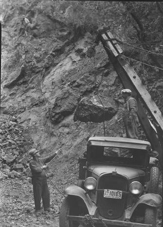 Creek revetments, CCC workers quarried rocks from the Kent quarry, located near Muir Woods. For the construction of the Redwood Creek revetments, CCC workers quarried rocks from the Kent quarry