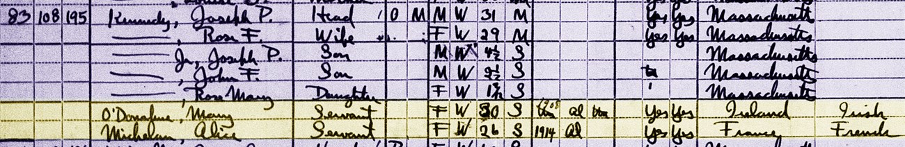 A 1920 census listing showing the written names of occupants at 83 Beals Street.  Mary and Alice's names are highlighted in yellow.