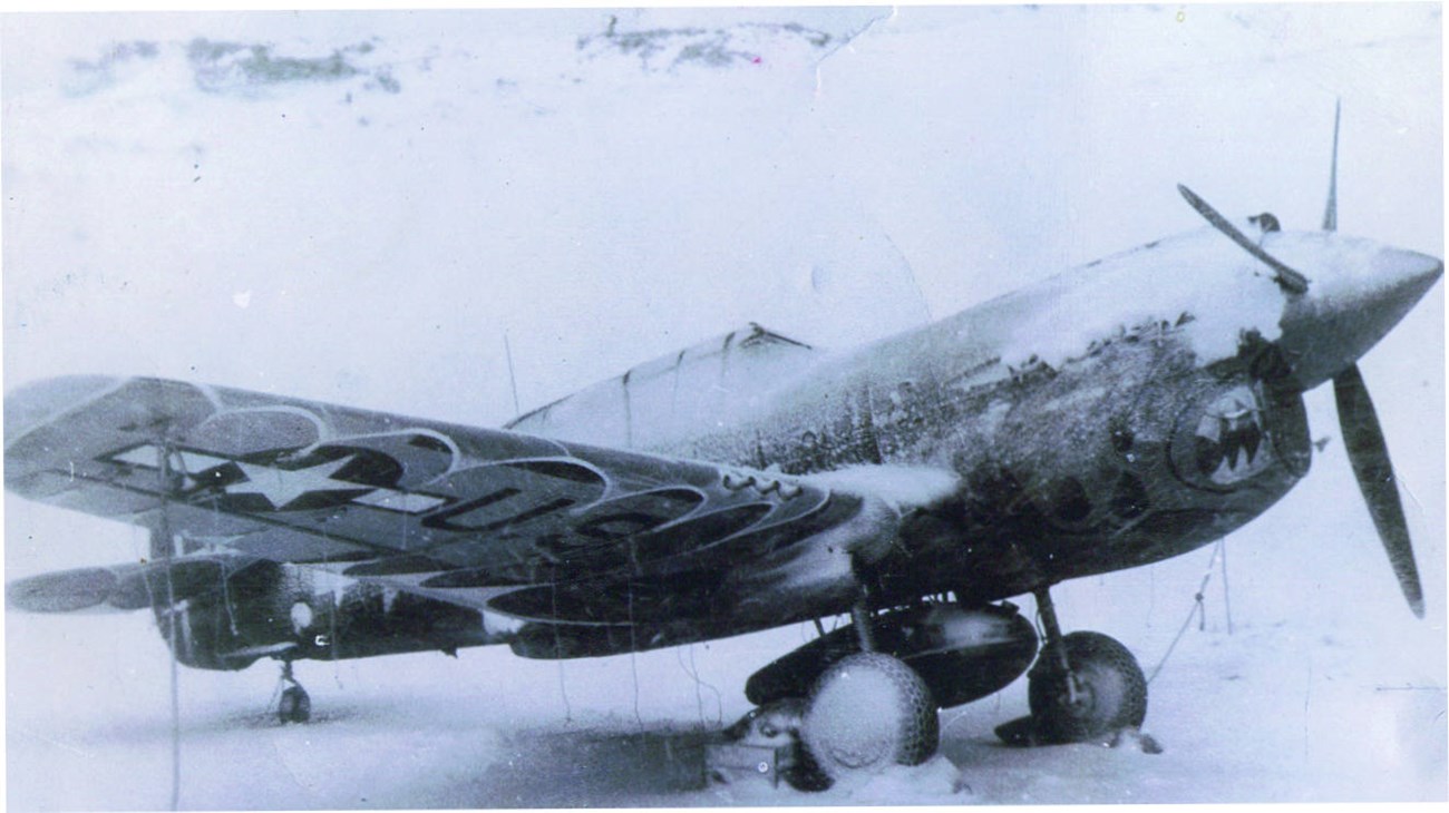 Plane covered with ice and snow, sitting on a runway.