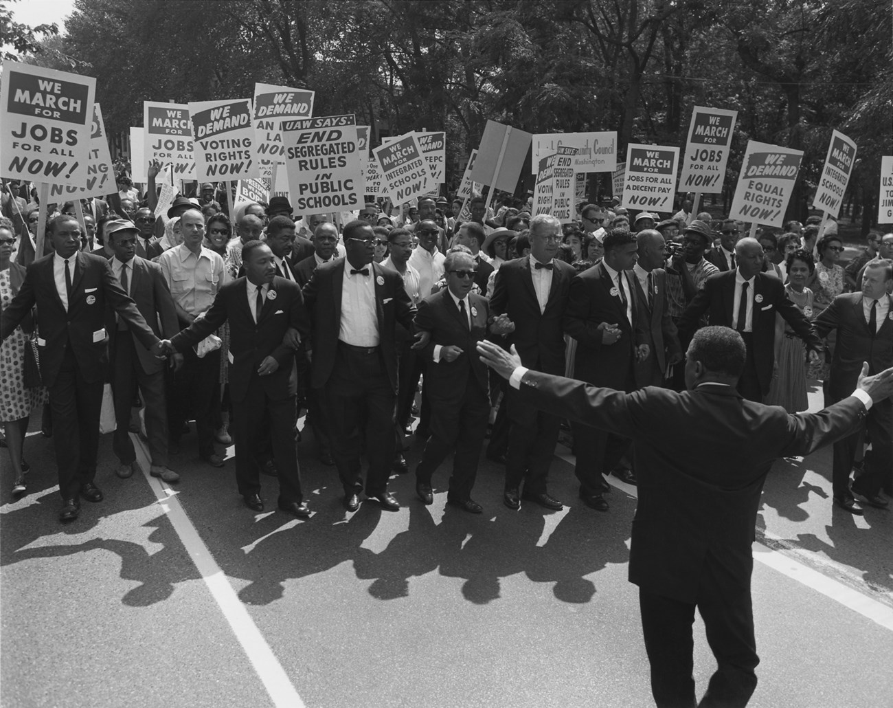 Group of meeting marching