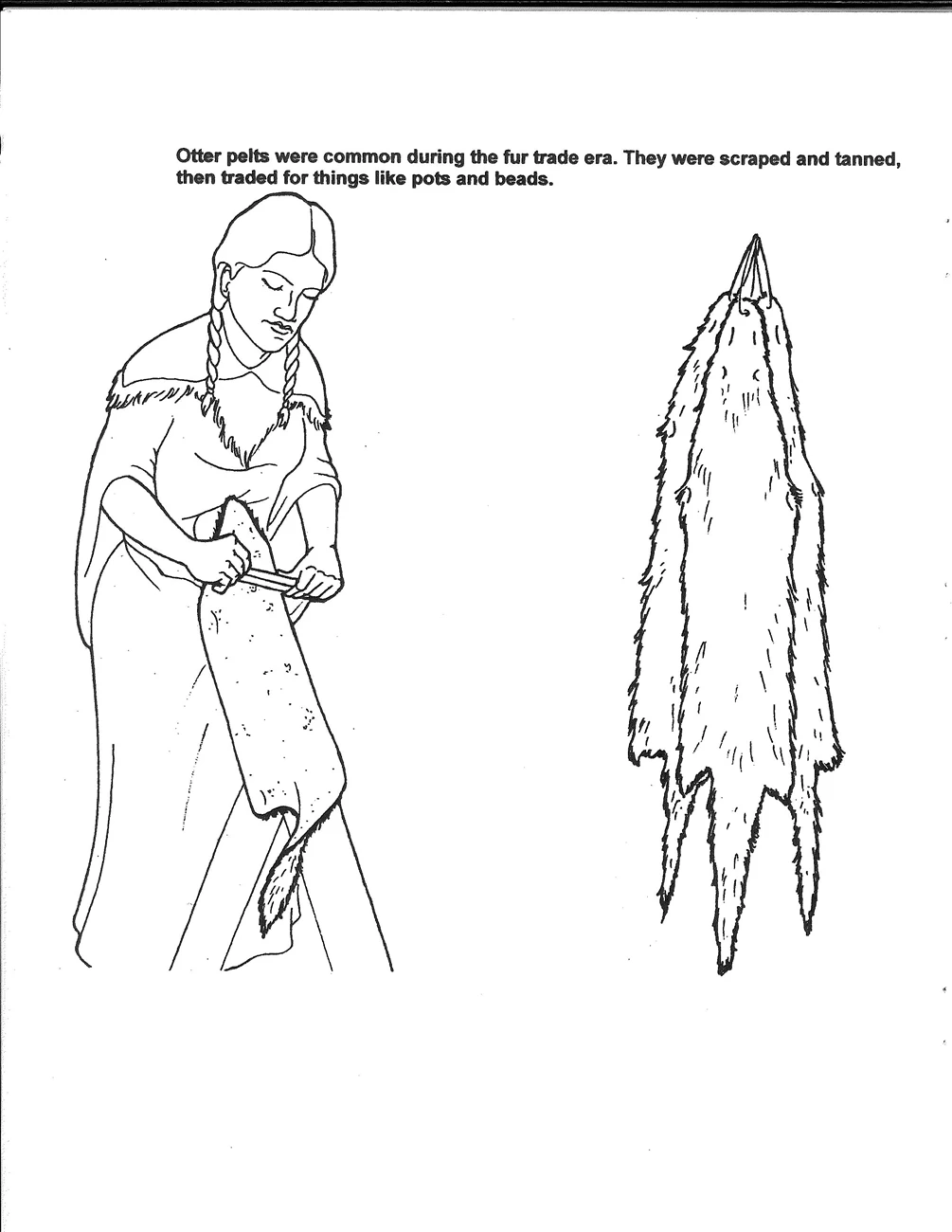 Native Otter Coloring Page black and white outine of native woman with otter skins
