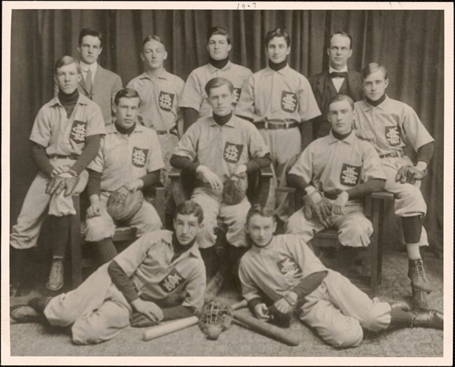 Boston Latin School Baseball team pose for a photo