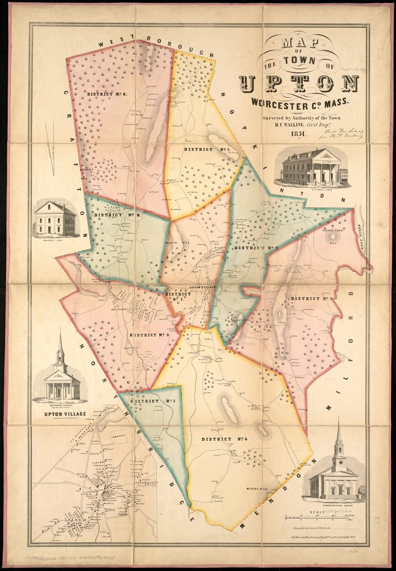a map illustrating upton, ma, as it appeared in 1851