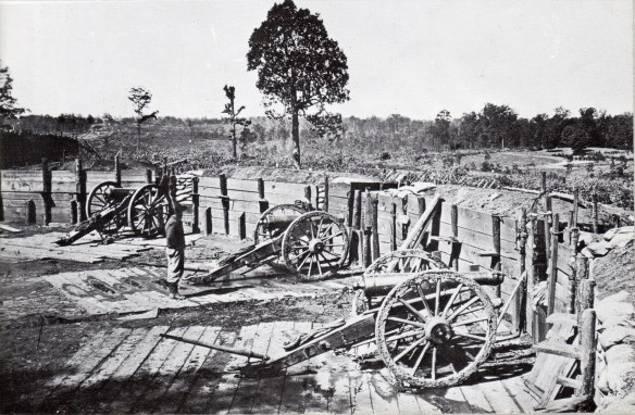 a fence with cannons sticking out the holes