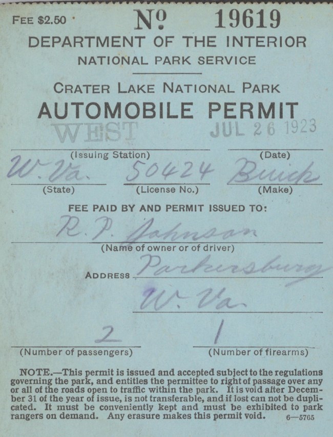 1923 automobile permit Blue receipt for automobile fee