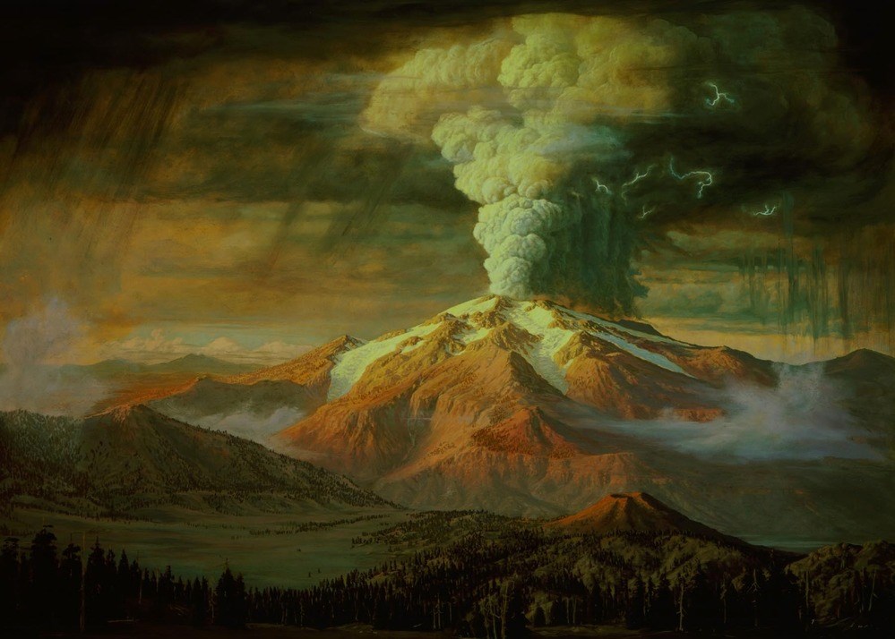 painting of a volcanic eruption