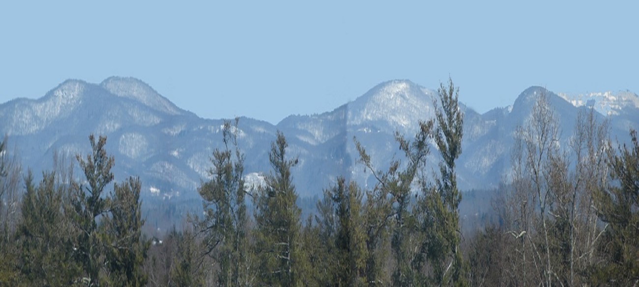 A view of the mountains from the third floor of the house.