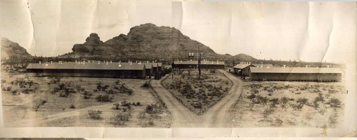 Papago Park Prison Camp Buildings Black and white landscape photograph of buildings in Papago Park Prison Camp