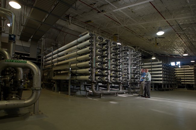 Assistant General Manager Robert Shaver and District Board President Jim Gunther inspect ACWD's Newark Desalination Facility. Assistant General Manager Robert Shaver and District Board President Jim Gunther inspect ACWD's Newark Desalination Facility.