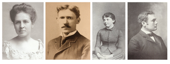 double-wedding-couples-collage 4 separate photos that go Mollie Garfield, Joseph Stanley-Brown, Belle Mason, and Harry Garfield