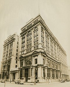 Drexel Building Ten-story bank building showing the corner view.