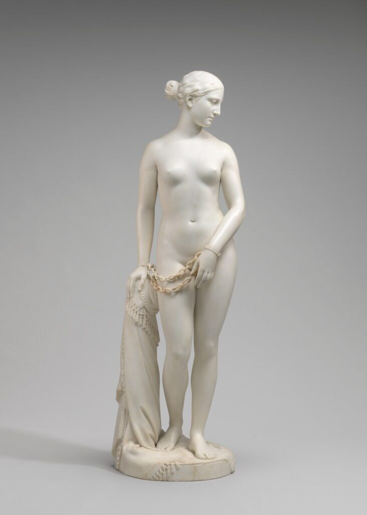 The Greek Slave, National Gallery of Art The Greek Slave by Hiram Powers, full sculpture of woman in white marble with hands in chains