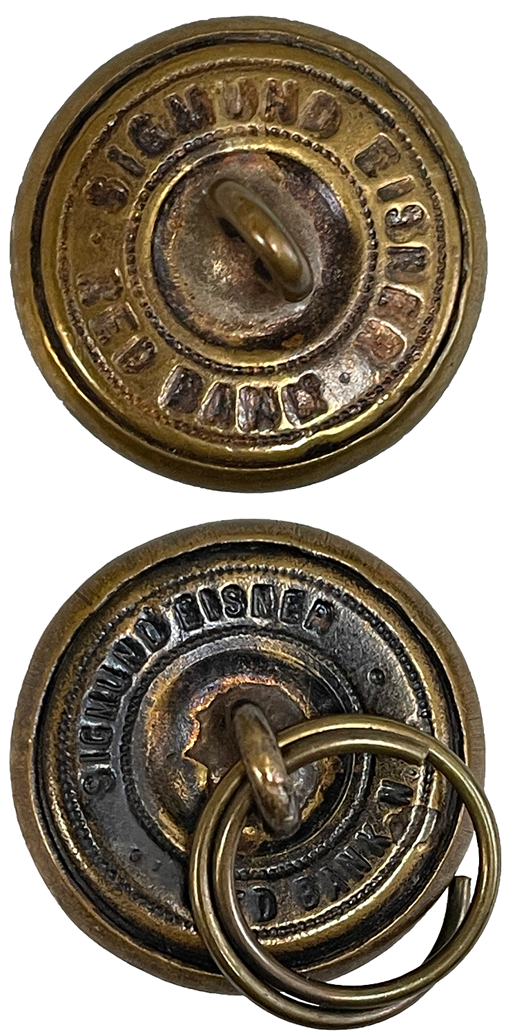 Eisner buttons back marks Backside of two brass buttons showing makers stamp