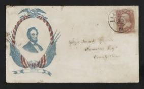 envelope envelope with President Lincoln printed on the left side with a stamp in the right-hand corner
