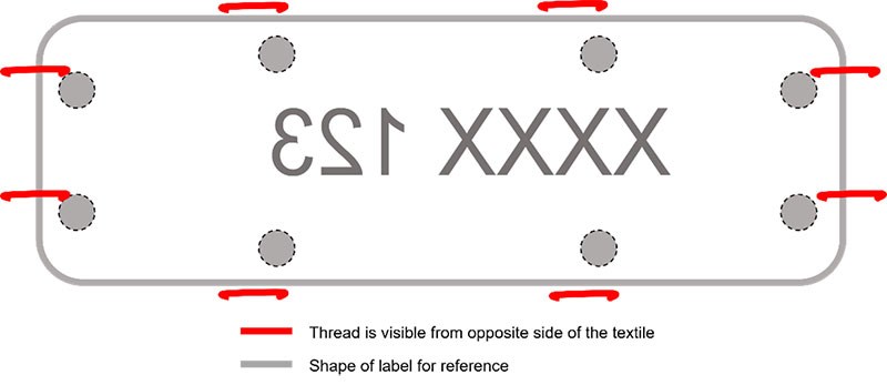 Diagram of finished label from the opposite side of the textile.