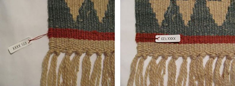 Looped label around a selvage