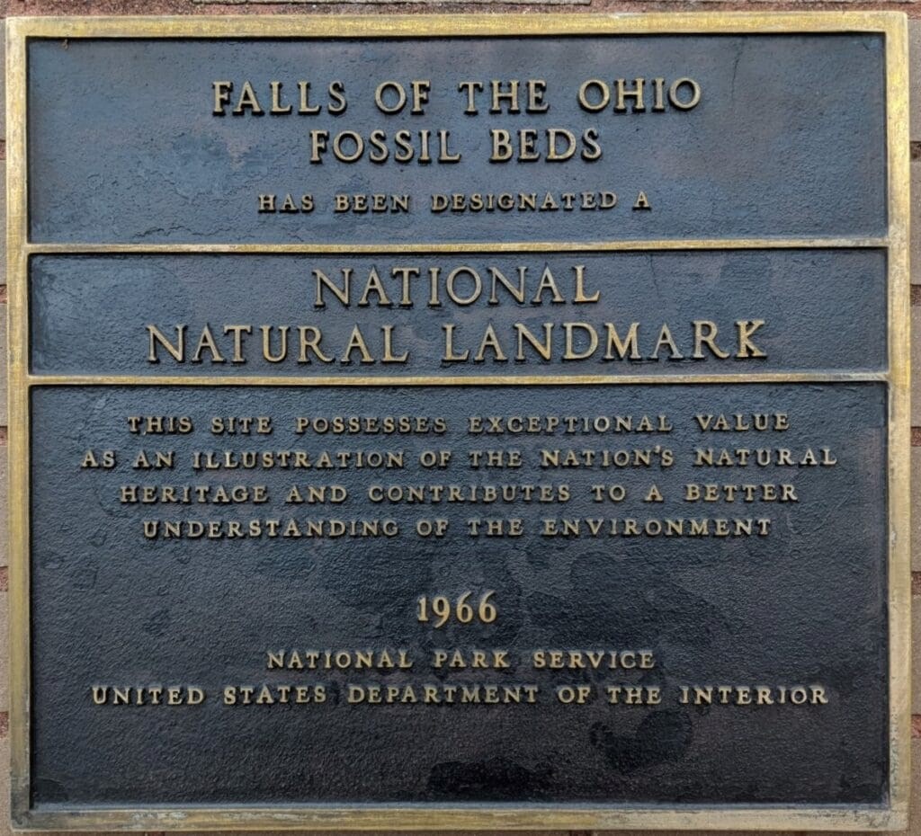 A National Natural Landmark plaque for the Falls of the Ohio Fossil Beds