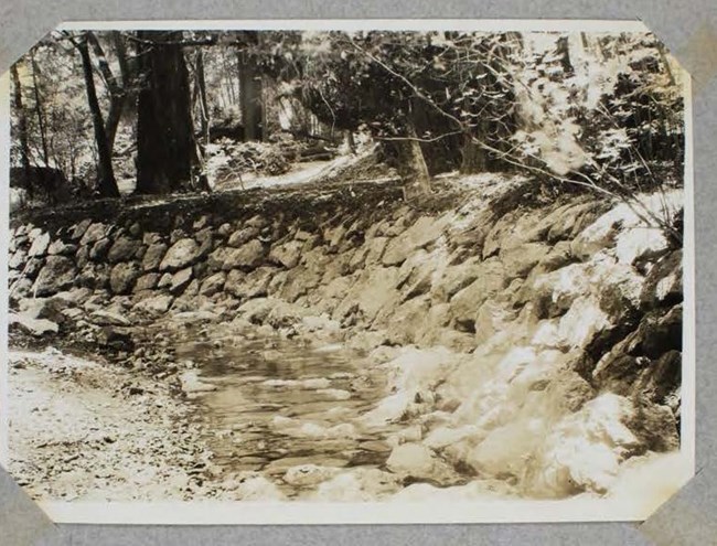 Finished riprap construction at Redwood Creek, 1936