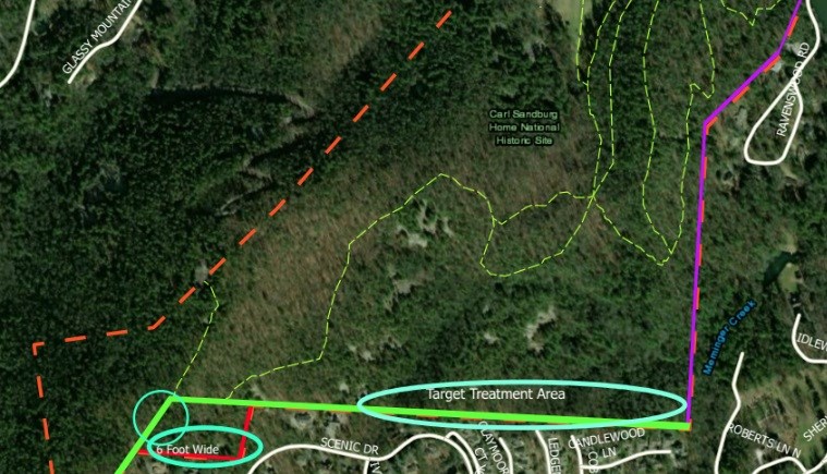 fire break work April 2024 Map showing boundary lines for fire break work