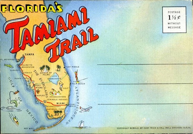 floridatraveler-us41-postcard A postcard showing the location of Tamiami Trail in Florida.