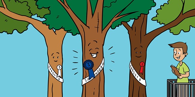 A cartoon of happy trees.