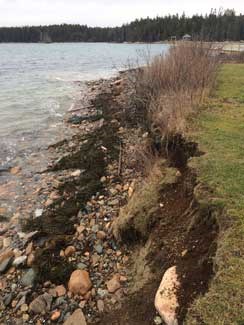 earth erodes into the ocean along shoreline