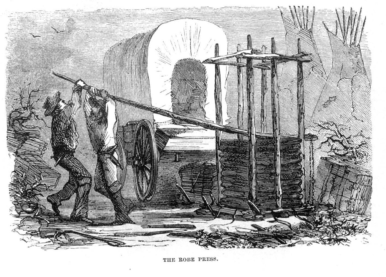 Fur press at a trading camp Fur press at a trading camp