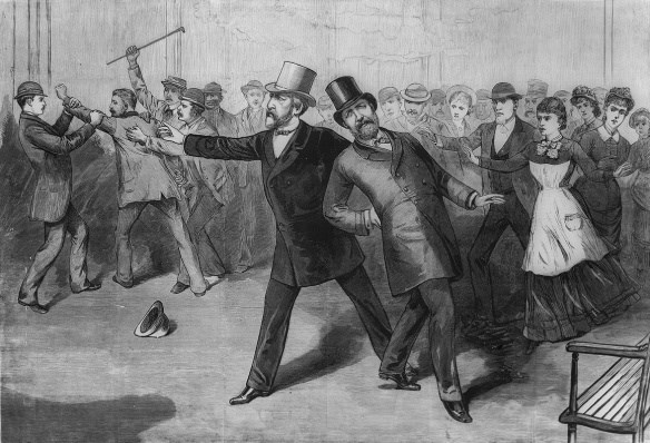 a depiction of Charles Guiteau shooting the President