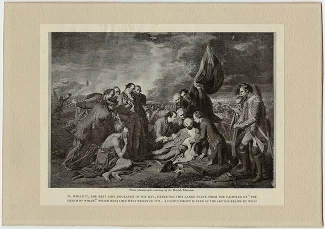 painting of the death of British Gen. Wolfe, surrounded by soldiers