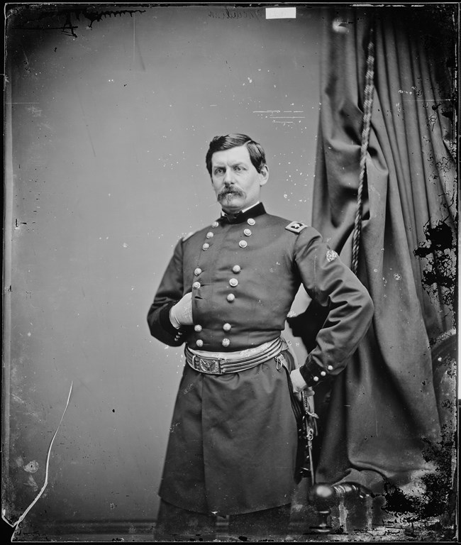 Ganeral George B. McClellan Black and white photograph of George McClellan in Unite States military uniform.