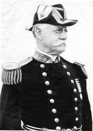 Giles Harber old man with white hair and beard wearing a Naval uniform