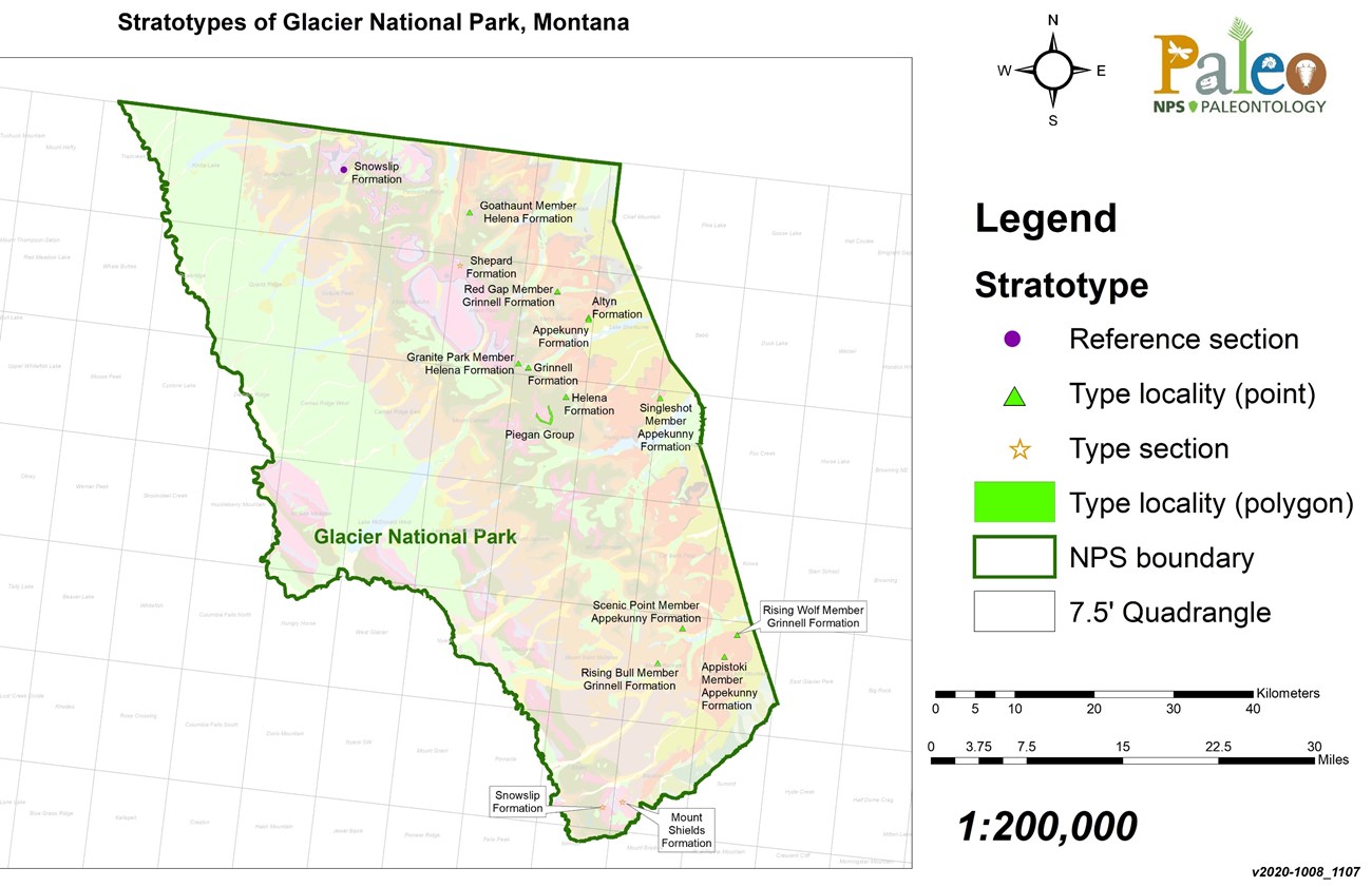 location map with park boundary and stratotypes names