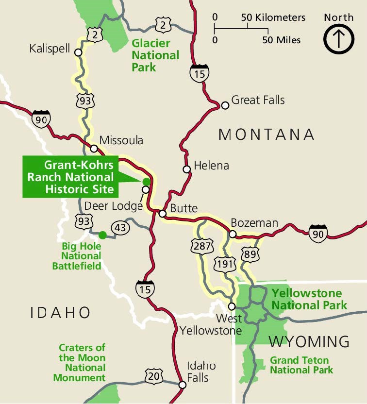 map showing major roads in the region