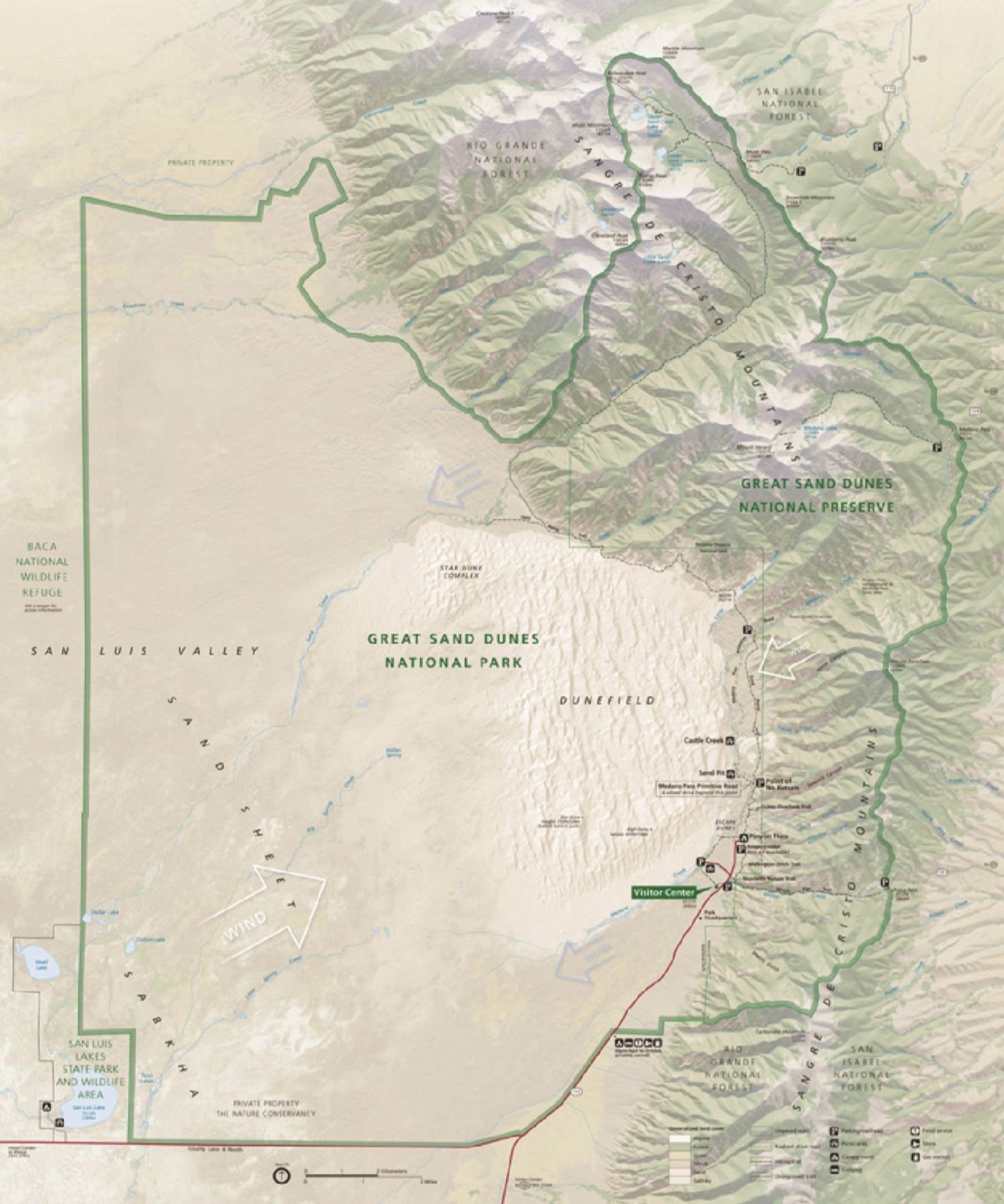 park boundary map with shaded relief