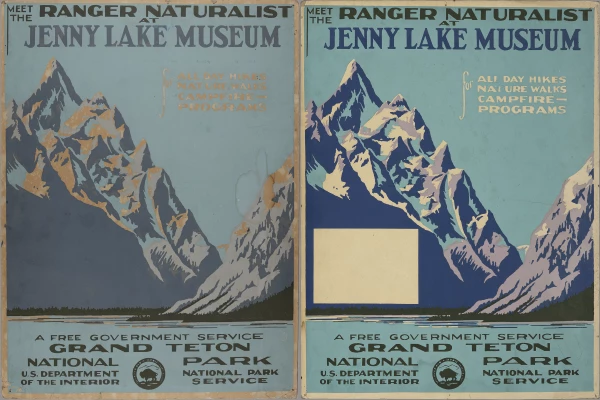 Grand Teton National Park posters Two Grand Teton posters, one more faded
